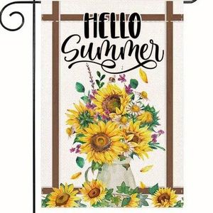 NIP Burlap HELLO SUMMER Double Sided Garden Flag   1pc, 12” x 18”